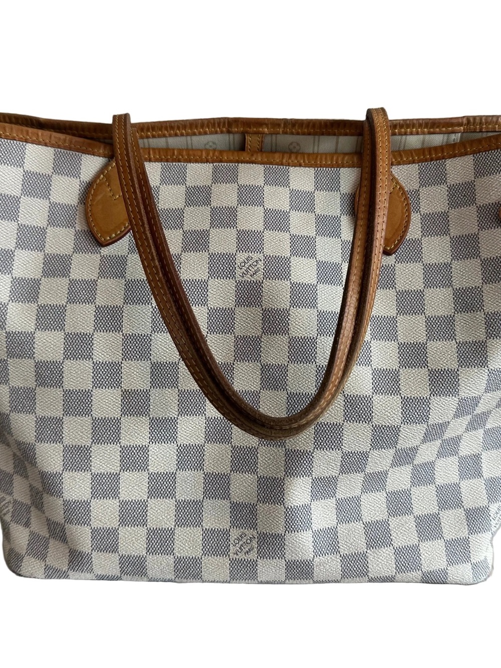 Designer-Inspired Checkered Tote Bag in White and Brown